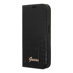 Чехол Guess PU Croco metal logo Booktype для iPhone 14 Pro, черный