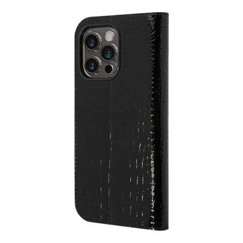 Чехол Guess PU Croco metal logo Booktype для iPhone 14 Pro, черный