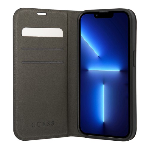 Чехол Guess PU Croco metal logo Booktype для iPhone 14 Pro, черный