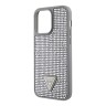 Чехол Guess Diamond Rhinestone Triangle metal logo Hard для iPhone 14 Pro, серебристый