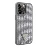 Чехол Guess Diamond Rhinestone Triangle metal logo Hard для iPhone 14 Pro, серебристый