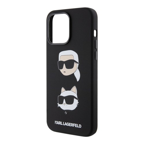 Lagerfeld для iPhone 15 Pro чехол Liquid Silicone Karl & Choupette heads Hard Black
