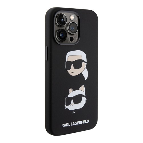 Lagerfeld для iPhone 15 Pro чехол Liquid Silicone Karl & Choupette heads Hard Black