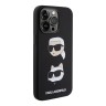 Lagerfeld для iPhone 15 Pro чехол Liquid Silicone Karl & Choupette heads Hard Black