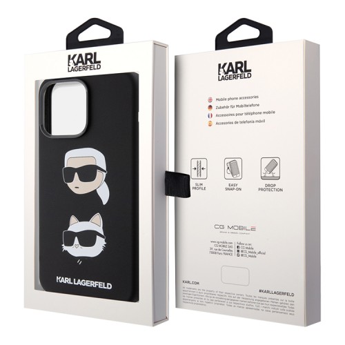 Lagerfeld для iPhone 15 Pro чехол Liquid Silicone Karl & Choupette heads Hard Black