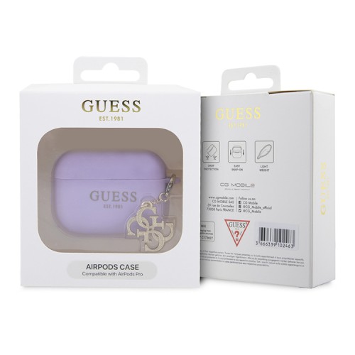 Guess для Airpods Pro чехол Liquid silicone with 4G Diamond charm Purple