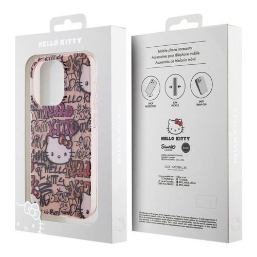 Hello Kitty для iPhone 15 Pro Max чехол PC/TPU Graffiti Tags Hard Pink