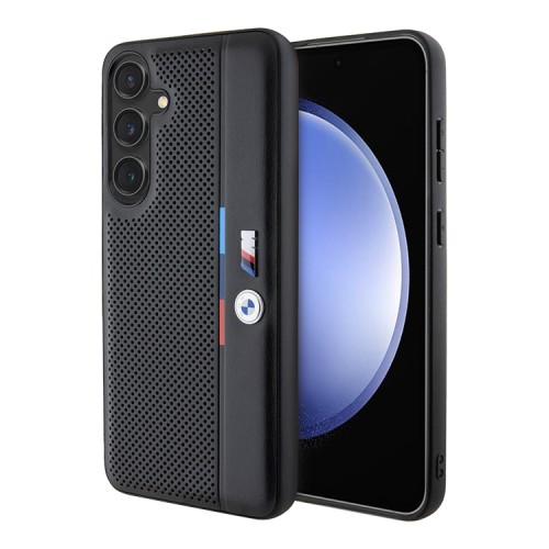 BMW для Galaxy S24+ чехол PU Perforated Tricolor stripes Metal logo Hard Black