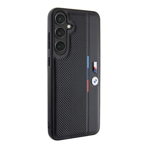 BMW для Galaxy S24+ чехол PU Perforated Tricolor stripes Metal logo Hard Black