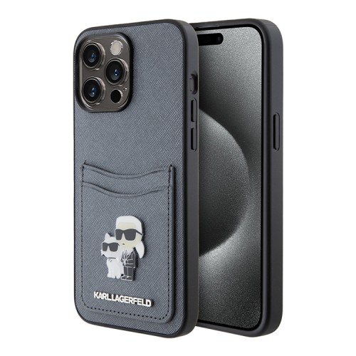 Karl Lagerfeld для iPhone 14 Pro чехол Cardslot PU Saffiano NFT Karl & Choupette metal Hard Grey