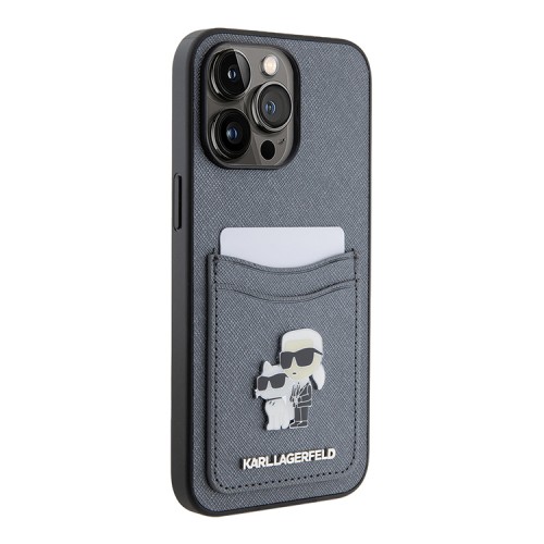 Karl Lagerfeld для iPhone 14 Pro чехол Cardslot PU Saffiano NFT Karl & Choupette metal Hard Grey