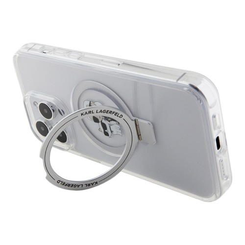 Lagerfeld для iPhone 14 Pro чехол PC/TPU + Ring stand NFT Karl & Choupette Hard Transp (MagSafe)