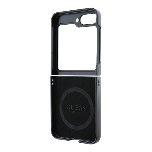 Guess для Galaxy Z Flip 6 чехол PU кожа Saffiano Peony Metal logo Black (Magnetic QI2)