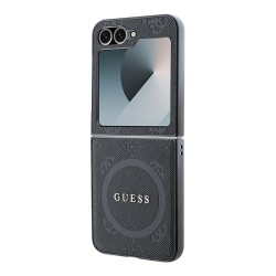 Guess для Galaxy Z Flip 6 чехол PU кожа Saffiano Peony Metal logo Black (Magnetic QI2)