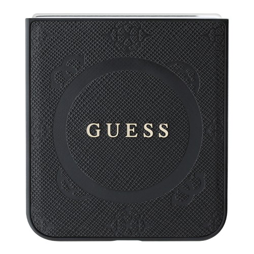 Guess для Galaxy Z Flip 6 чехол PU кожа Saffiano Peony Metal logo Black (Magnetic QI2)