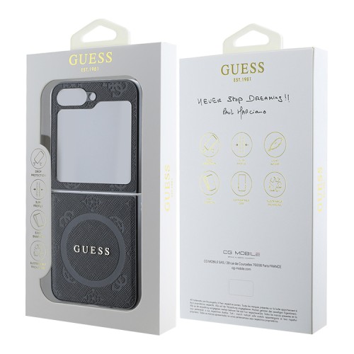 Guess для Galaxy Z Flip 6 чехол PU кожа Saffiano Peony Metal logo Black (Magnetic QI2)