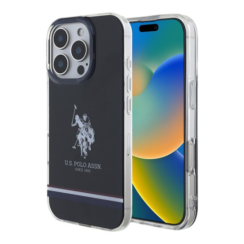 U.S. Polo для iPhone 16 Pro Max чехол PC/TPU Double Horse logo Tricolor stripes Black