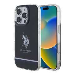 U.S. Polo для iPhone 16 Pro Max чехол PC/TPU Double Horse logo Tricolor stripes Black