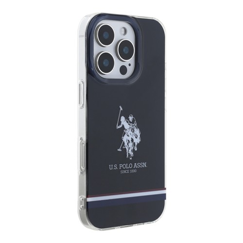 U.S. Polo для iPhone 16 Pro Max чехол PC/TPU Double Horse logo Tricolor stripes Black