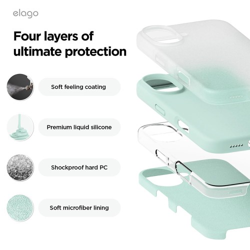 Elago для iPhone 16 чехол Soft silicone (Liquid) Mint