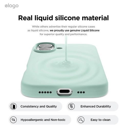 Elago для iPhone 16 чехол Soft silicone (Liquid) Mint