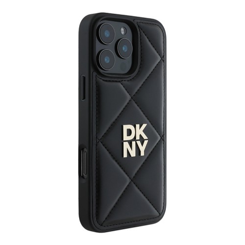 DKNY для iPhone 16 Pro чехол PU Quilted Stack metal logo Hard Black