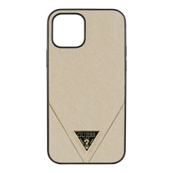 Чехол Guess Saffiano Triangle Metal logo Hard для iPhone 12 Pro Max, золотой