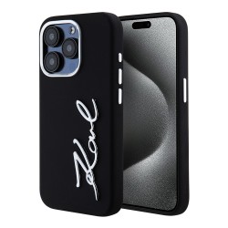 Karl Lagerfeld для iPhone 15 Pro Max чехол Liquid silicone Signature Metal logo & Camera frame Hard Black