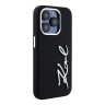 Karl Lagerfeld для iPhone 15 Pro Max чехол Liquid silicone Signature Metal logo & Camera frame Hard Black