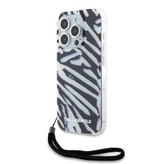 Karl Lagerfeld для iPhone 15 Pro Max чехол PC/TPU Zebra Hard + Nylon Hand cord Black