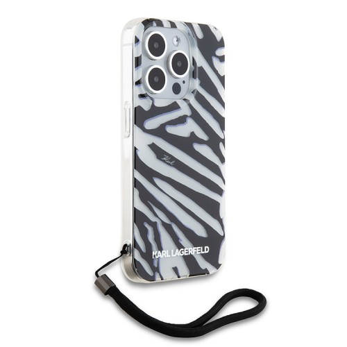Karl Lagerfeld для iPhone 15 Pro Max чехол PC/TPU Zebra Hard + Nylon Hand cord Black