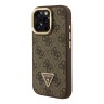 Guess для iPhone 15 Pro Max чехол PU 4G Triangle metal logo and Camera Stand Hard Brown (MagSafe)