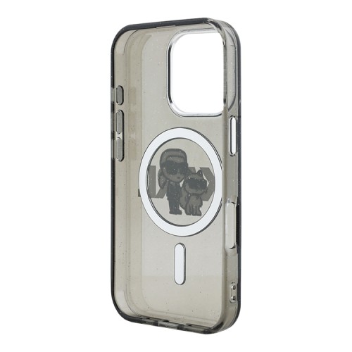 Karl Lagerfeld для iPhone 16 Pro чехол PC/TPU Sketch Karl&Choupette Glitter Black (MagSafe)