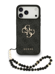 Guess для iPhone 17 Pro чехол PU 4G Big metal logo Hard + Pearl Hand Strap Black
