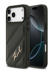 Karl Lagerfeld для iPhone 17 Pro Max чехол PU Quilted Signature metal logo Hard Black