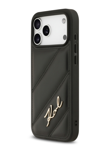Karl Lagerfeld для iPhone 17 Pro Max чехол PU Quilted Signature metal logo Hard Black