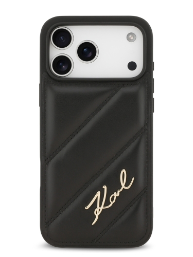 Karl Lagerfeld для iPhone 17 Pro Max чехол PU Quilted Signature metal logo Hard Black