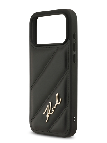 Karl Lagerfeld для iPhone 17 Pro Max чехол PU Quilted Signature metal logo Hard Black