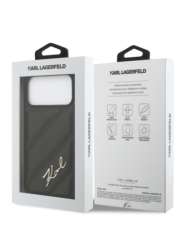 Karl Lagerfeld для iPhone 17 Pro Max чехол PU Quilted Signature metal logo Hard Black
