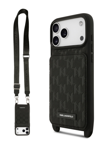 Karl Lagerfeld для iPhone 17 Pro чехол Crossbody cardslot PU Monogram Plate logo Hard Black