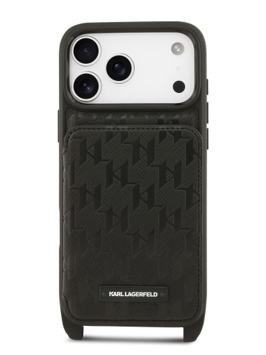 Karl Lagerfeld для iPhone 17 Pro чехол Crossbody cardslot PU Monogram Plate logo Hard Black
