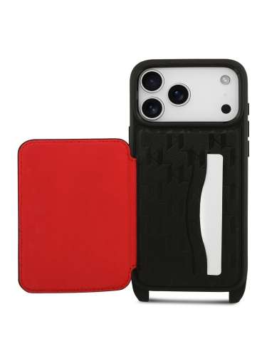 Karl Lagerfeld для iPhone 17 Pro чехол Crossbody cardslot PU Monogram Plate logo Hard Black