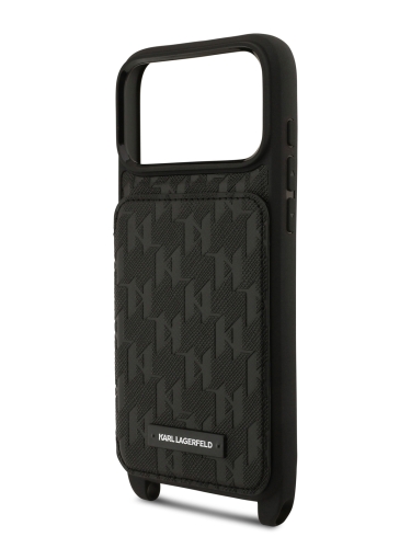 Karl Lagerfeld для iPhone 17 Pro чехол Crossbody cardslot PU Monogram Plate logo Hard Black