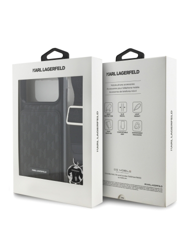 Karl Lagerfeld для iPhone 17 Pro чехол Crossbody cardslot PU Monogram Plate logo Hard Black