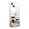 Чехол Lagerfeld Liquid glitter Karl and Choupette Hard для iPhone 13, золотой