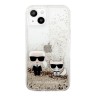 Чехол Lagerfeld Liquid glitter Karl and Choupette Hard для iPhone 13, золотой