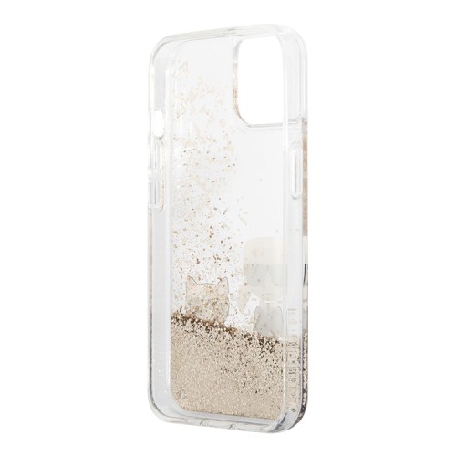 Чехол Lagerfeld Liquid glitter Karl and Choupette Hard для iPhone 13, золотой