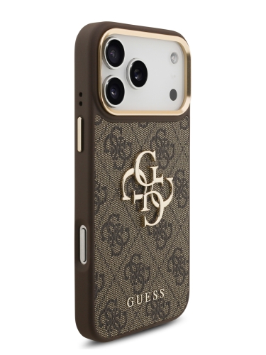 (Уценка) Guess для iPhone 17 Pro Max чехол Crossbody PU 4G Big metal logo Gold camera Hard + Strap Brown