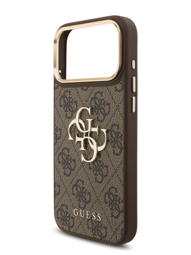 (Уценка) Guess для iPhone 17 Pro Max чехол Crossbody PU 4G Big metal logo Gold camera Hard + Strap Brown