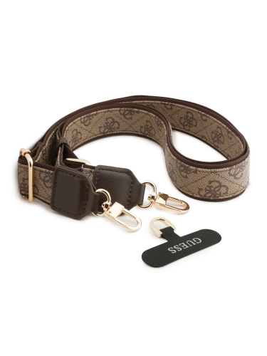 (Уценка) Guess для iPhone 17 Pro Max чехол Crossbody PU 4G Big metal logo Gold camera Hard + Strap Brown